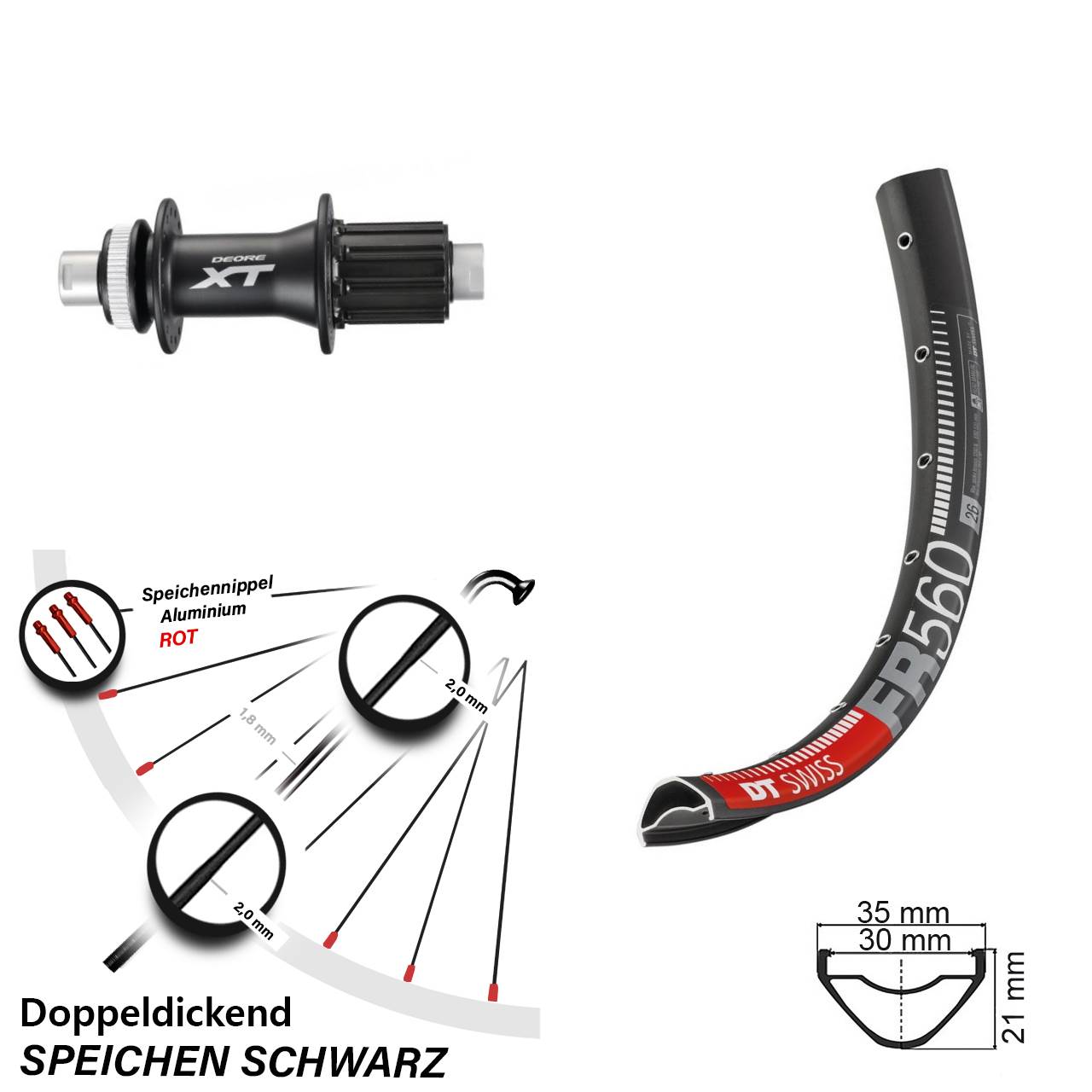 DT Swiss FR 560 Shimano XT 26 Zoll Disc Laufrad 12x142 8-11 fach HG