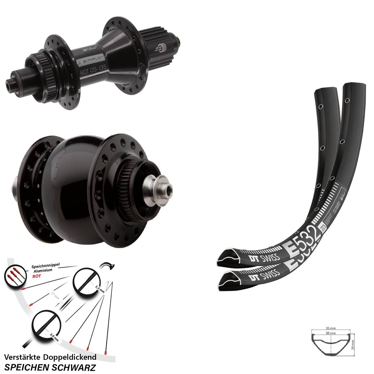 DT Swiss E532 370 Hybrid SON 28 29 Zoll Laufradsatz Centerlock QR Micro Spline