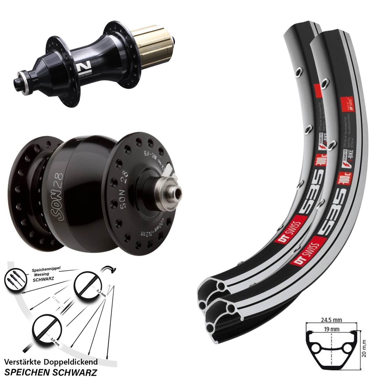 Laufradsatz SON 28 Zoll DT Swiss 535 Novatec F162SB 8-12 fach für Schnellspanner