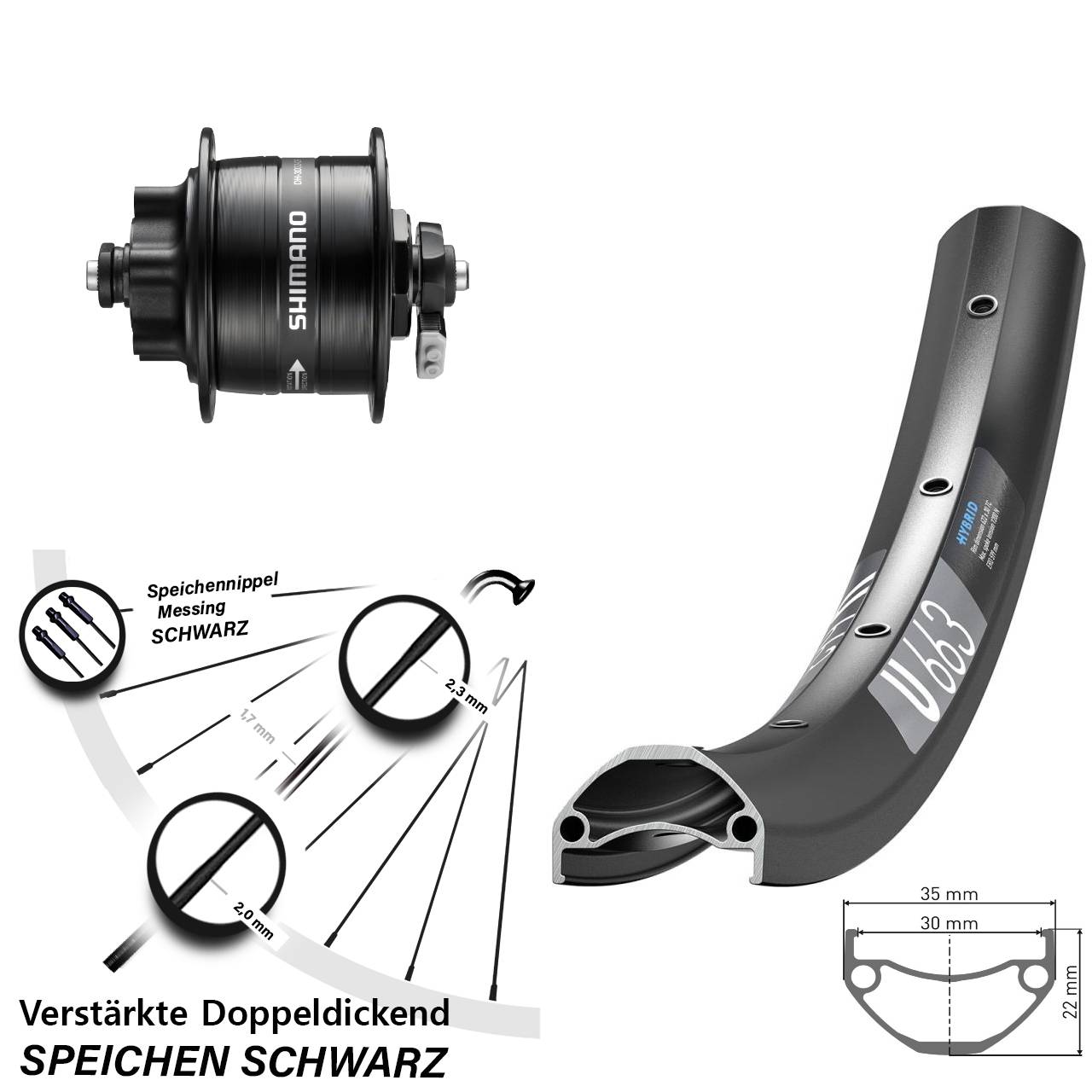 DT Swiss U663 Shimano DH-3D32 27,5 Zoll Nabendynamovorderrad 6-Loch