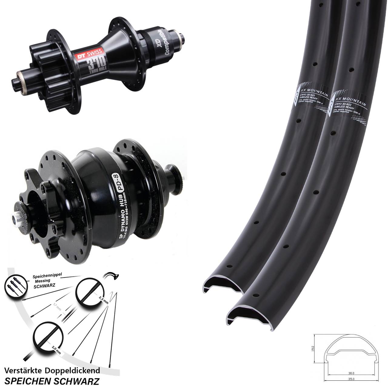 KX Mountain TR DT Swiss 370 Shutter PD-8 29 Zoll Disc Laufrad-Satz QR SRAM XD