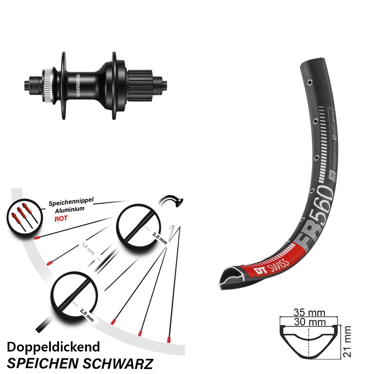 DT Swiss FR 560 Shimano MT500 26 Zoll Centerlock Hinterrad QR Micro Spline