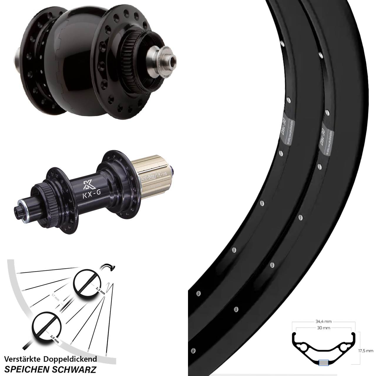 Laufrad-Satz 29 Zoll Ryde Disc 30 KX-G SONdelux 8-12 fach für Schnellspanner