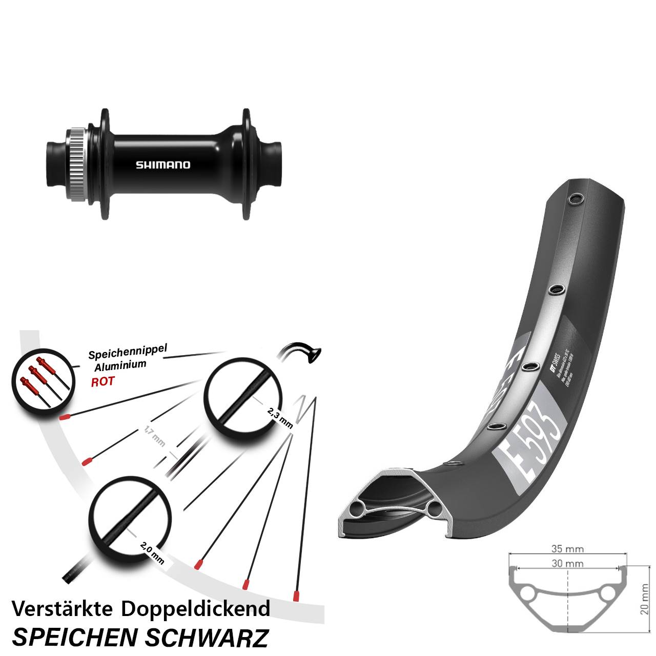 Disc Vorderrad 29 Zoll DT Swiss E 593 Shimano HB-TC500 15x100