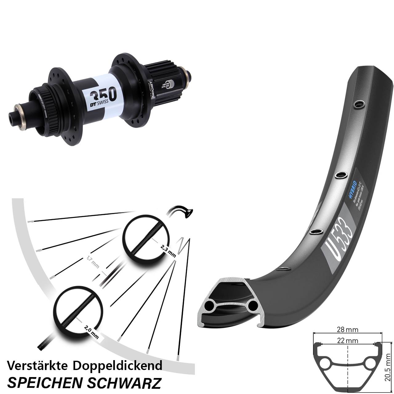 DT Swiss U 533-350 Ratchet 36 26 Zoll Hinterrad Centerl. QR Shimano Micro Spline