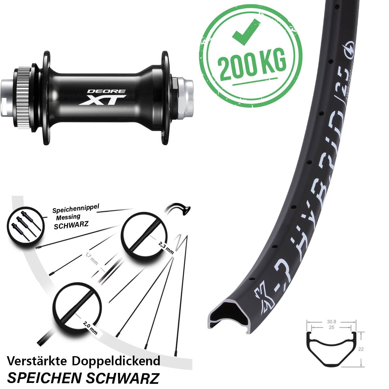 KX-R Hybrid 25 Shimano Deore XT 27,5 Zoll Disc Vorderrad 15x110 Boost