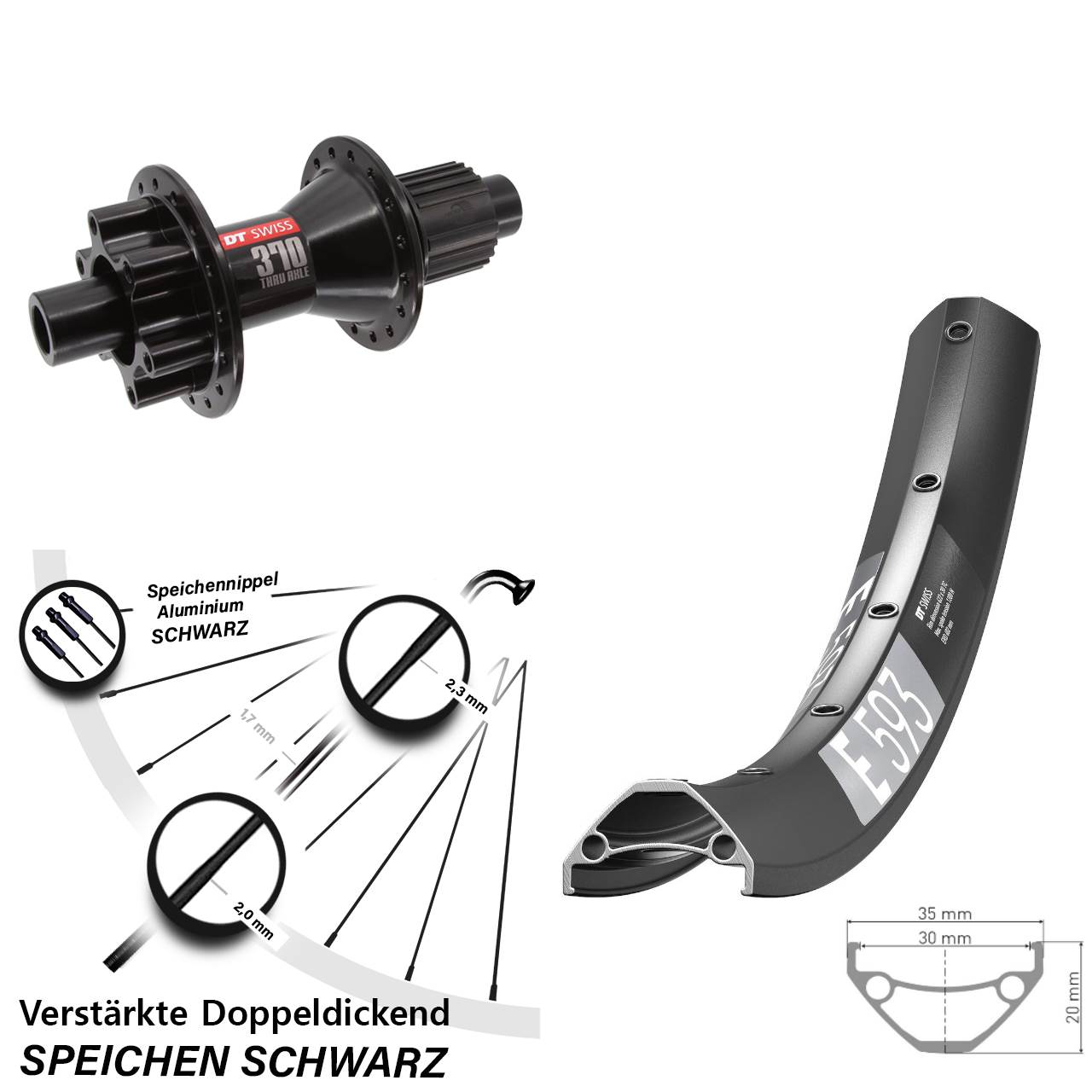 Disc Hinterrad 12x142 27,5 Zoll DT Swiss E 593 DT Swiss 370 Shimano Micro Spline