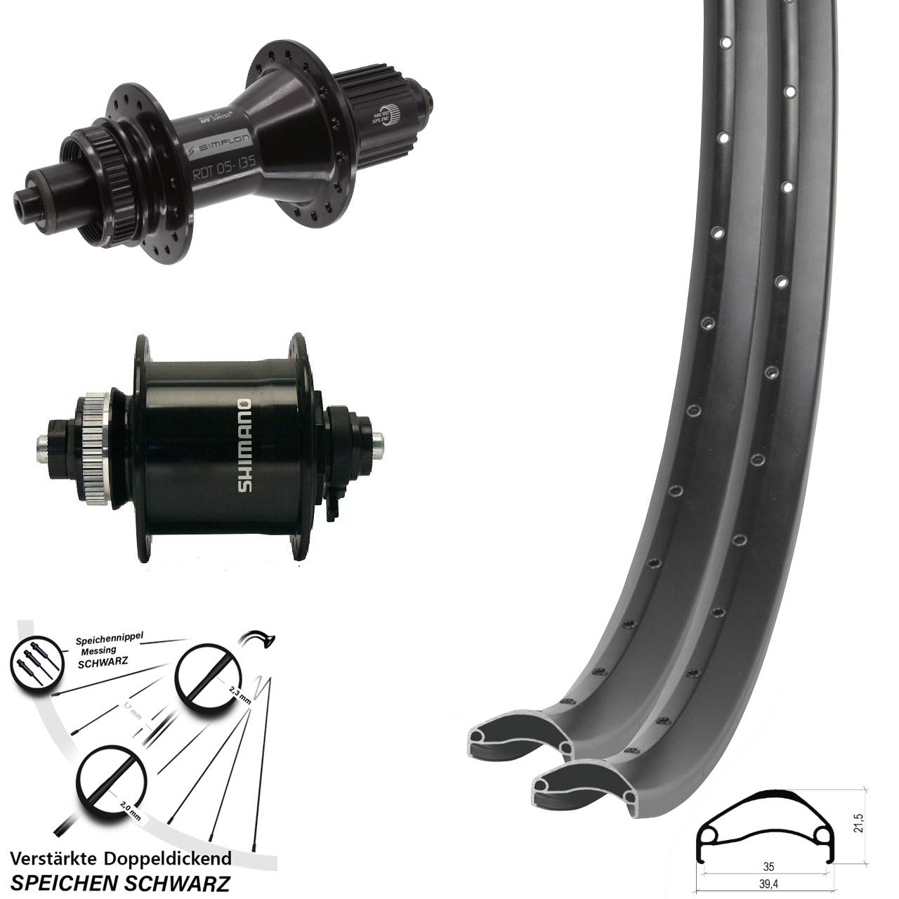 Disc Laufrad-Satz 29 Zoll Ambrosio E35 DT Swiss 370 Hybrid Shimano DH-UR700-3D Micro Spline QR