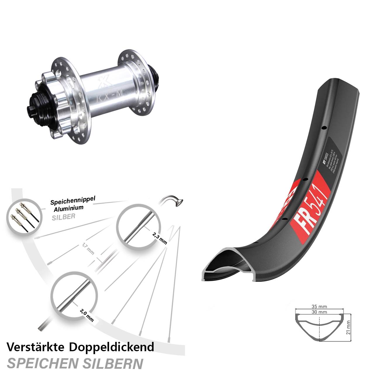 29 Zoll DT Swiss FR541 KX-M 6-Loch Vorderrad für Schnellspanner