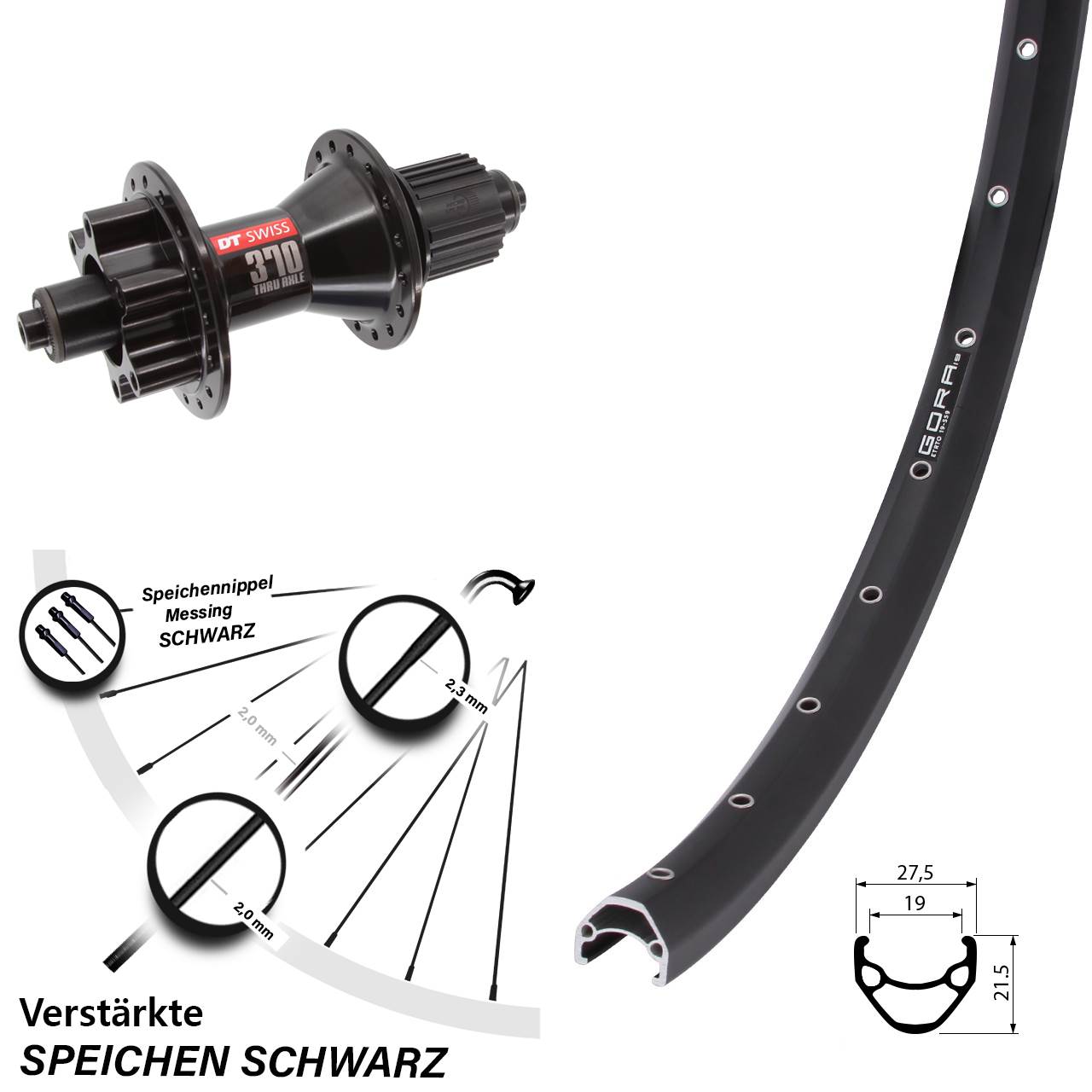 Disc Hinterrad 26 Zoll Gora 19 DT Swiss 370 Hybrid Micro Spline QR