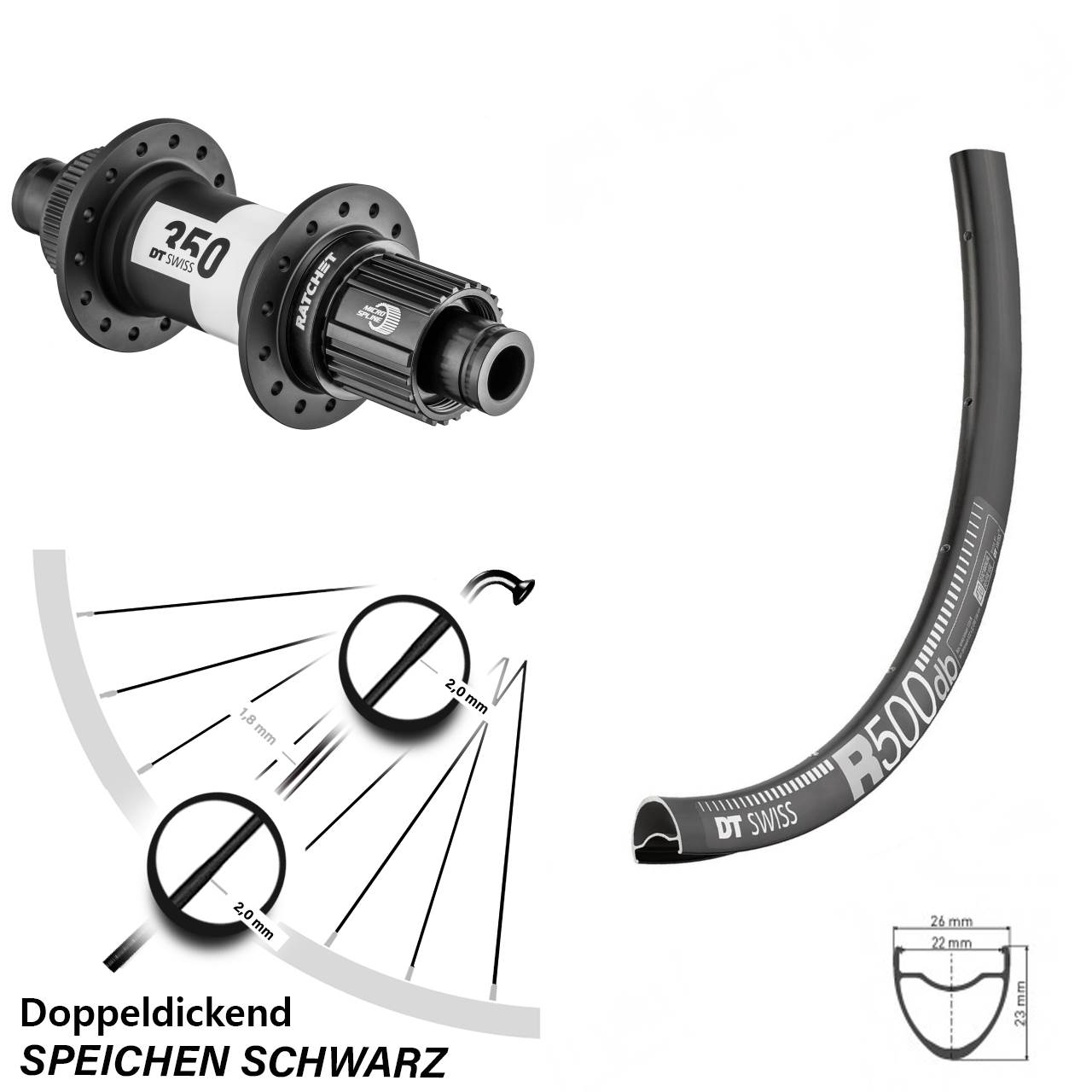DT Swiss R500-350 28 Zoll Centerlock Hinterrad 12x142 Shimano Micro Spline