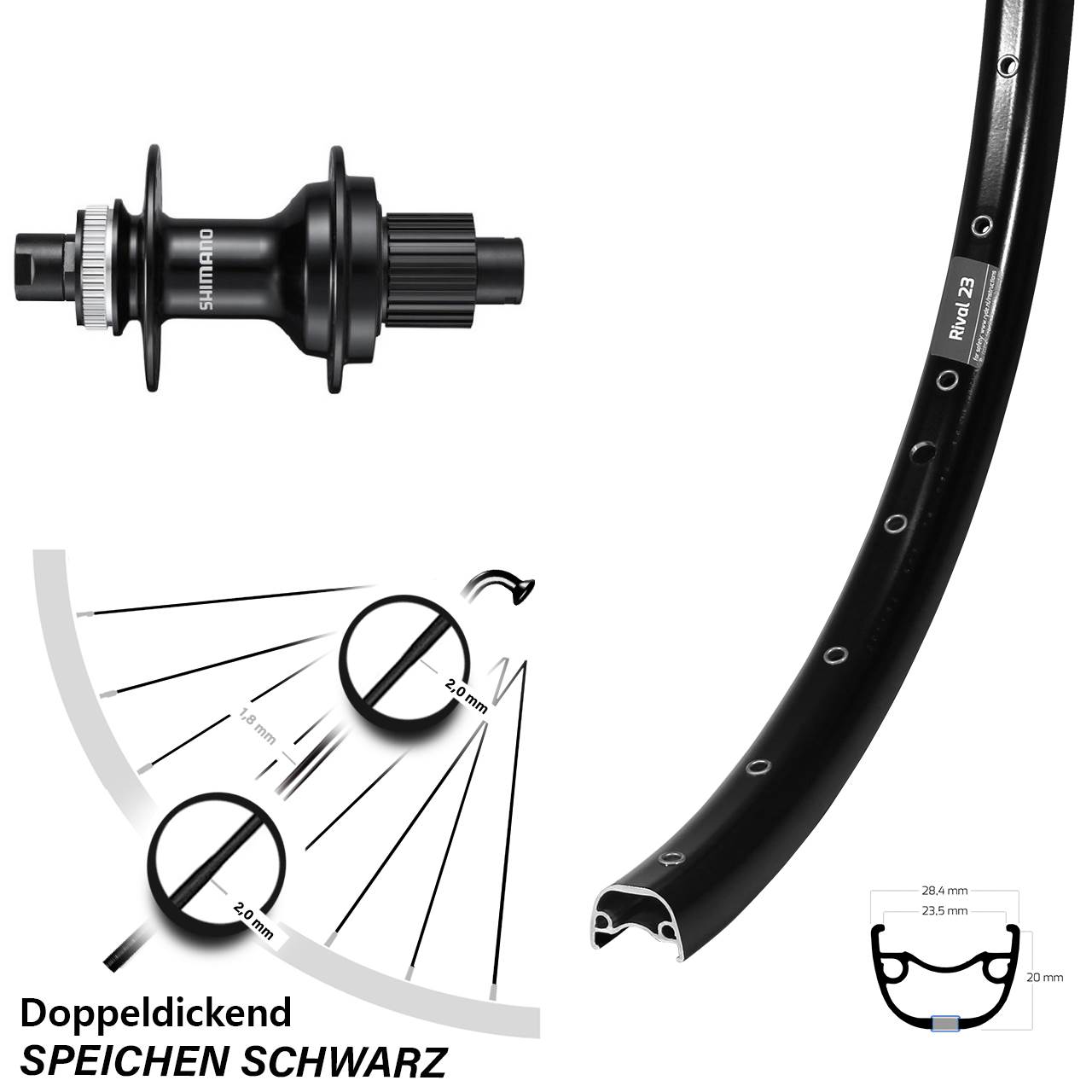Hinterrad Centerlock 12x142 27,5 Zoll Ryde Rival 23 Shimano FH-MT510 Micro Spline