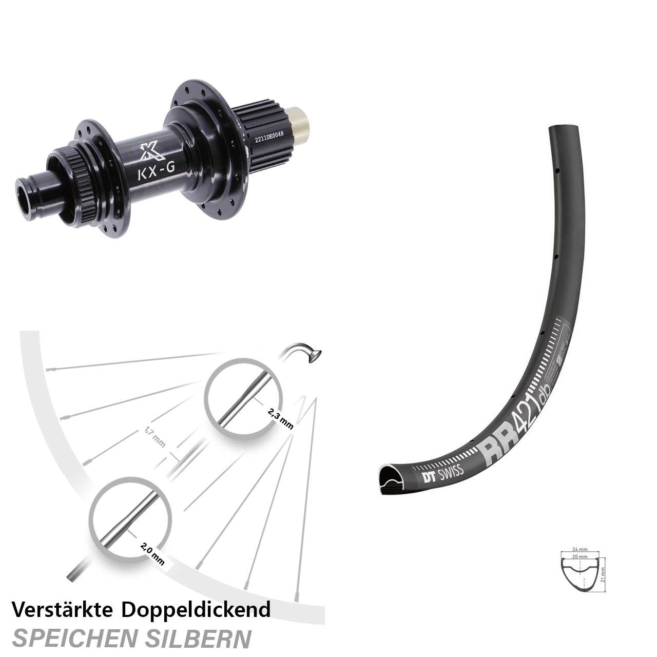 DT Swiss RR 421 KX-G Steckachse 28 Zoll Hinterrad Centerlock 12x142 Shimano Micro Spline