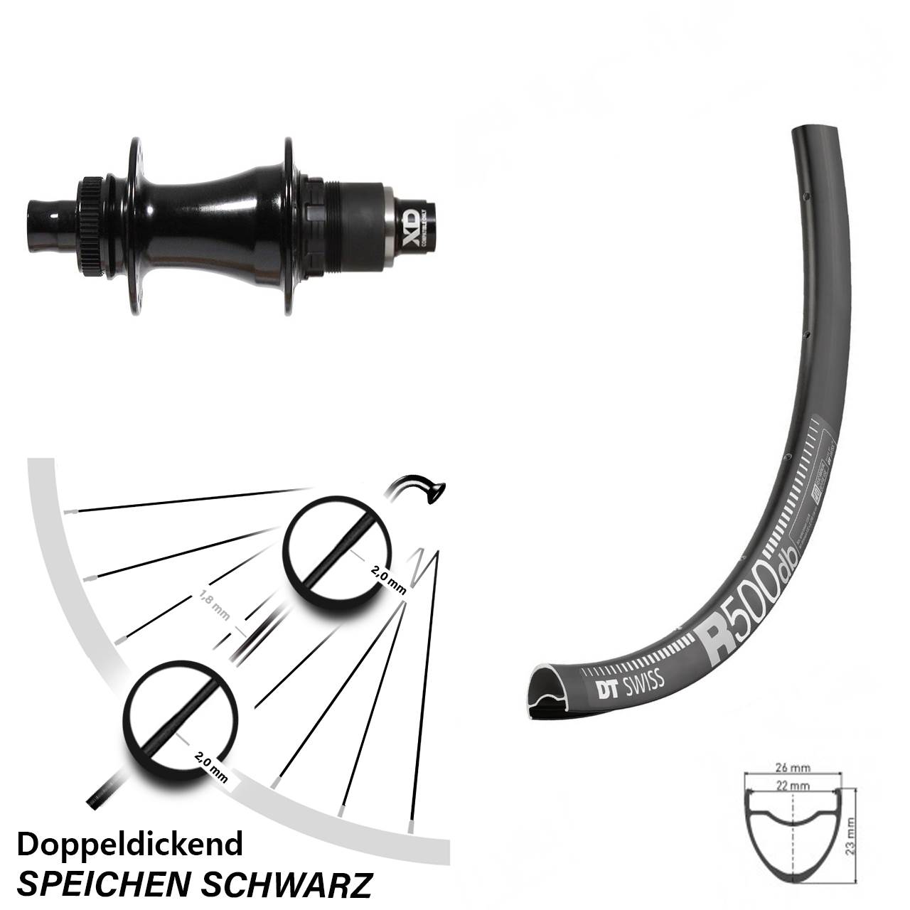 28-29 Zoll DT Swiss R500 Formula CL142S Hinterrad Centerlock 12x142 XD