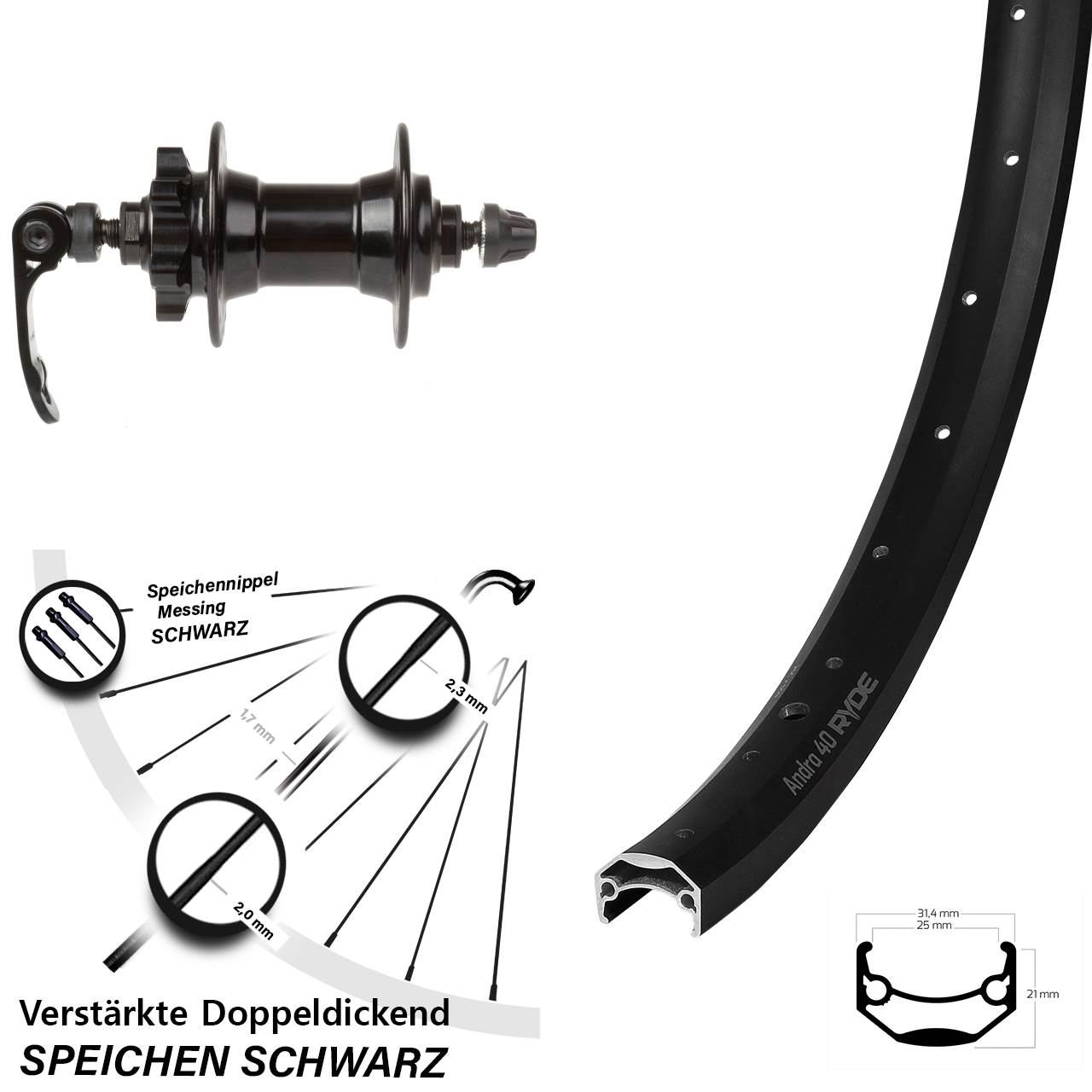 6-Loch Vorderrad für Schnellspanner 26 Zoll Ryde Andra 40 Novatec