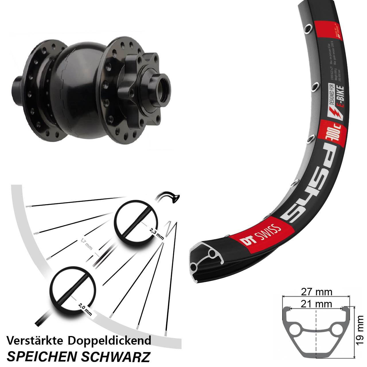 26 Zoll DT Swiss 545d SON 28 Dynamo-Vorderrad 6-Loch 15x110 Boost