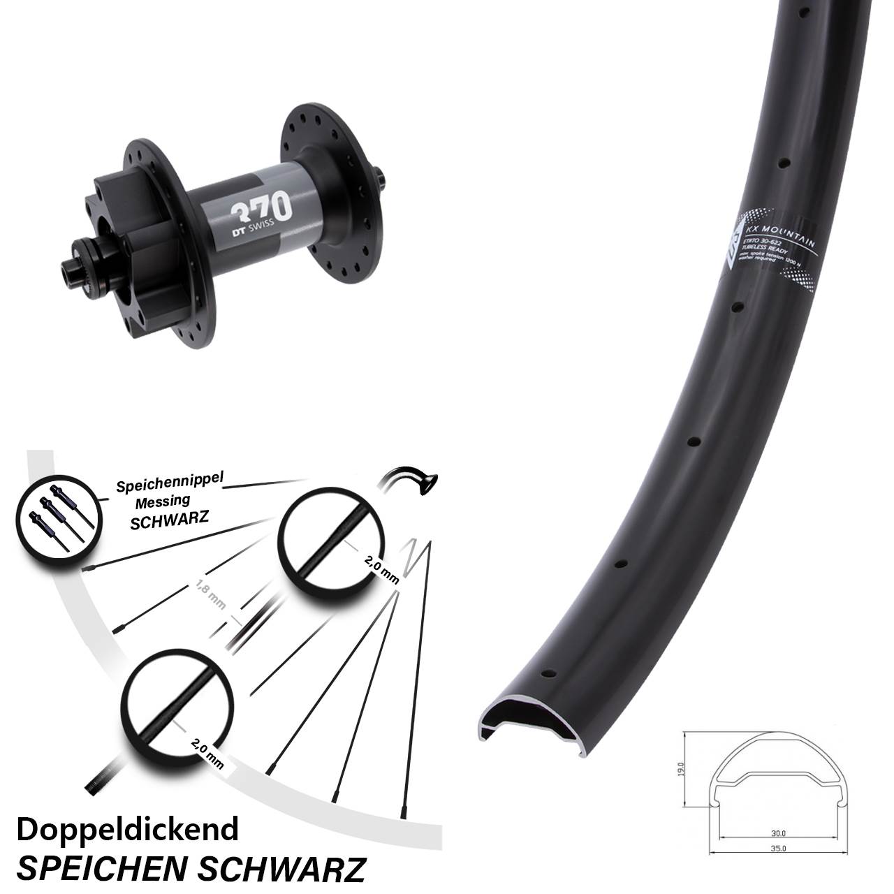 Vorderrad 6-Loch 29 Zoll KX Mountain TR DT Swiss 370 für Schnellspanner