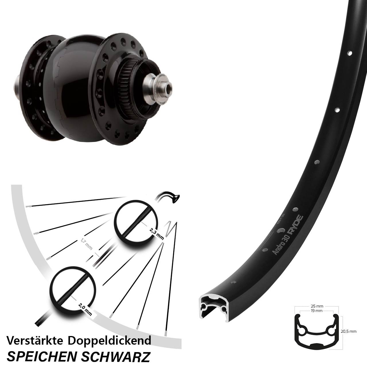 28 Zoll Ryde Andra 30 SON delux Disc Nabendynamolaufrad für Schnellspanner