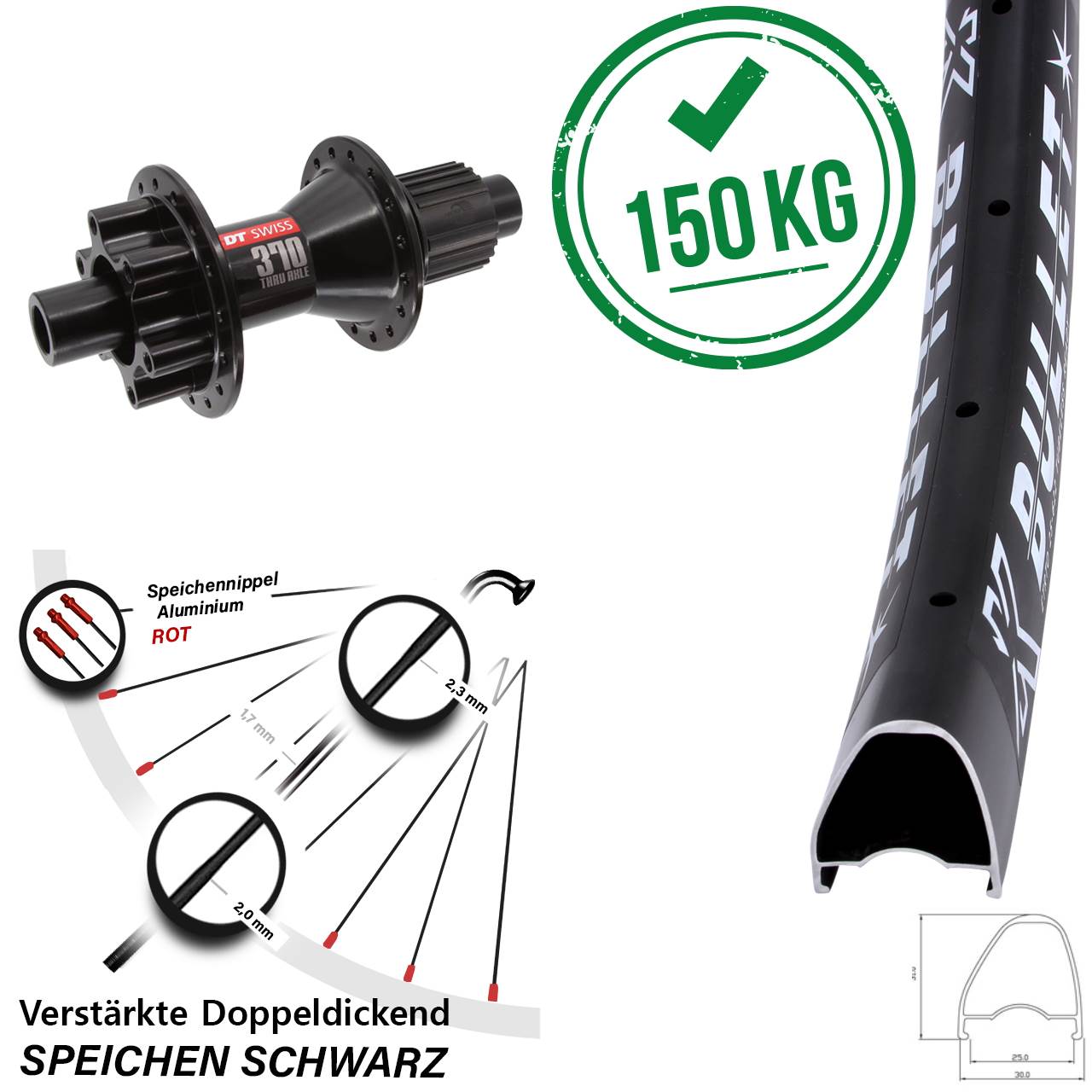 KX Bullet OS DT Swiss 370 29 Zoll Disc Hinterrad 12x142 Shimano Micro Spline