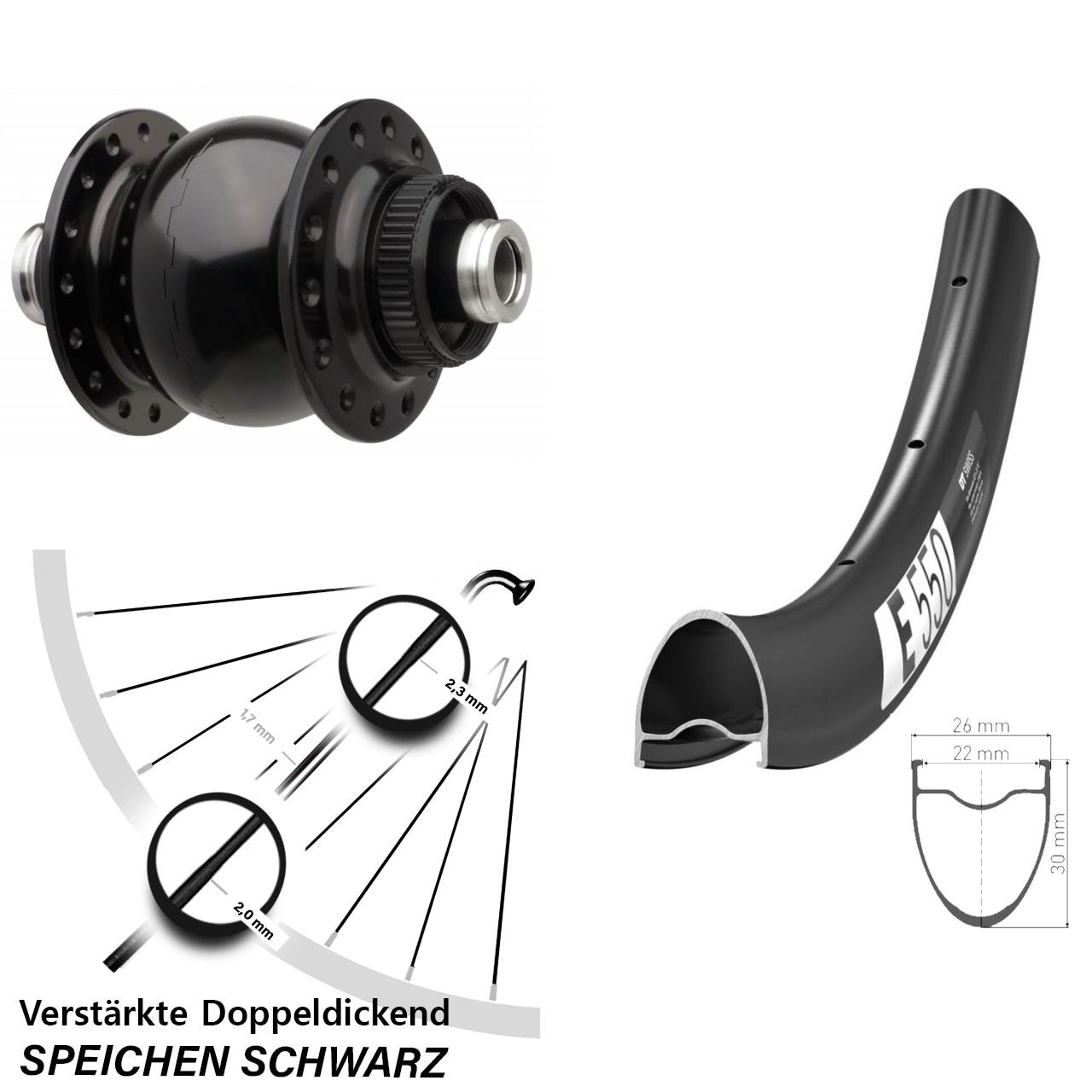 SON-28 DT Swiss E 550 28 Zoll Centerlock Dynamovorderrad 12x110 Boost