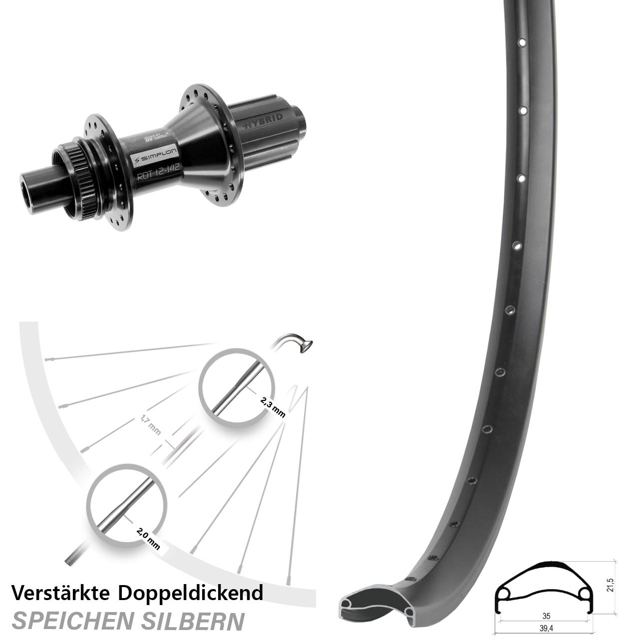Hinterrad Centerlock 29 Zoll Ambrosio E35 DT Swiss 370 Hybrid 8-11 fach HG 12x142