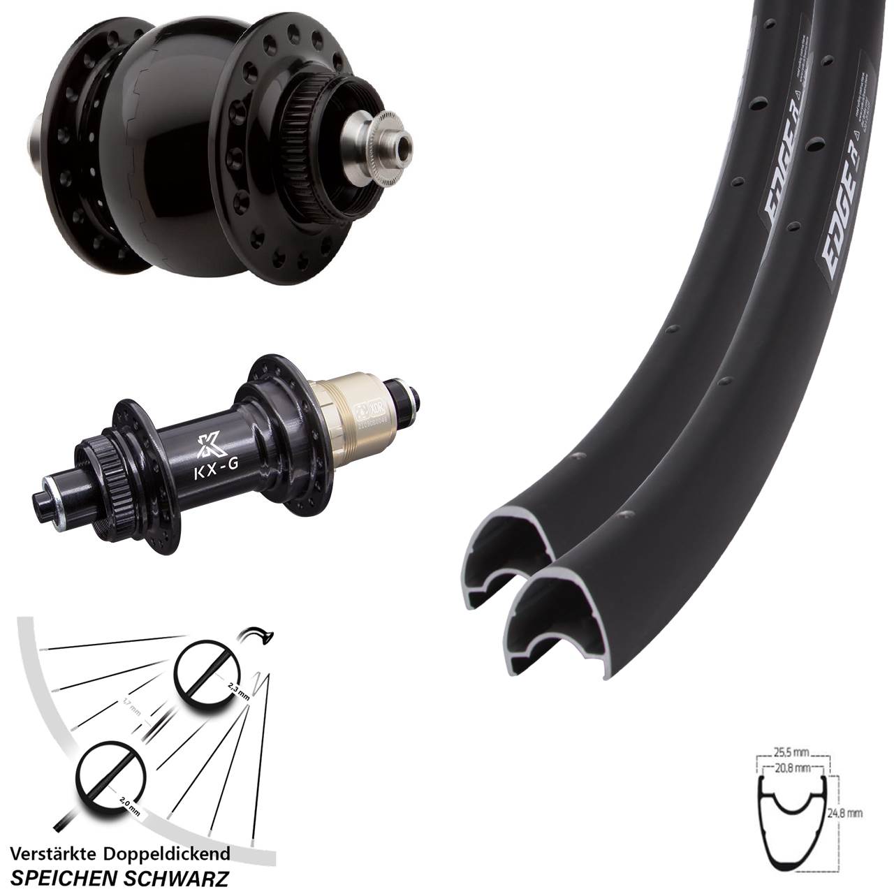 Ryde Edge R25 OS KX-G SON 28 Zoll Disc Laufradsatz für Schnellspanner XDR 11-12 fach