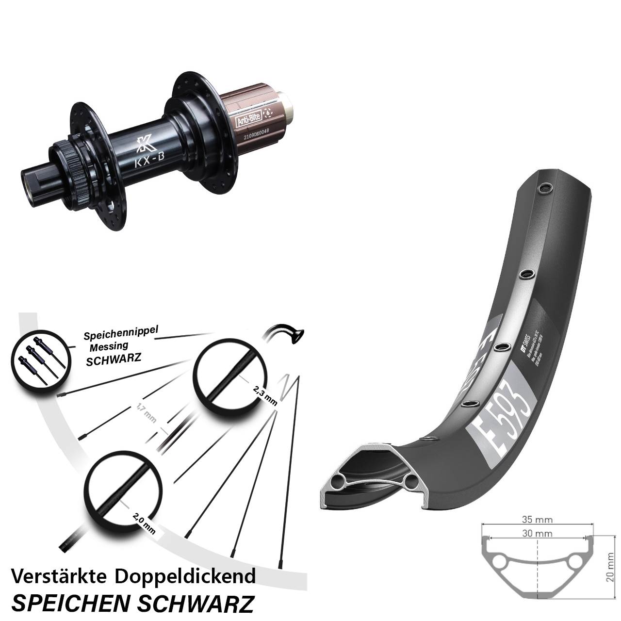 DT Swiss E593 KX-B 29 Zoll Disc Laufrad 12x148 Boost 8-12 fach HG
