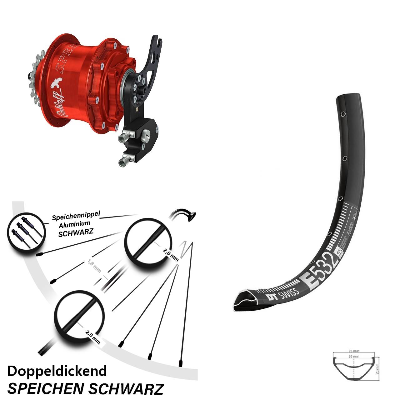 DT Swiss E532 Rohloff Speedhub CC DB PM rot 27,5 Zoll Disc Hinterrrad