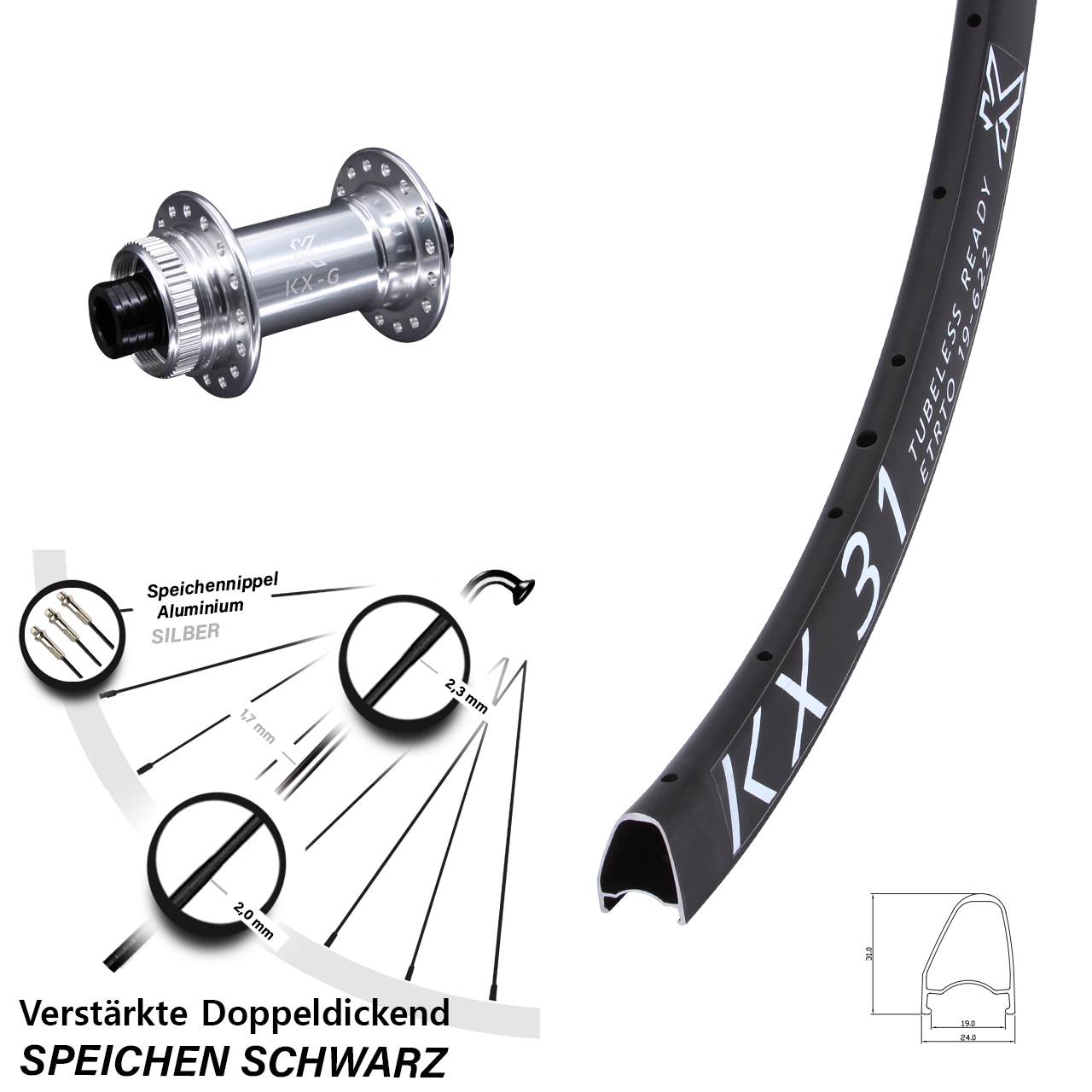 Disc Laufrad 12x100 28 Zoll KX 31 Hochprofil