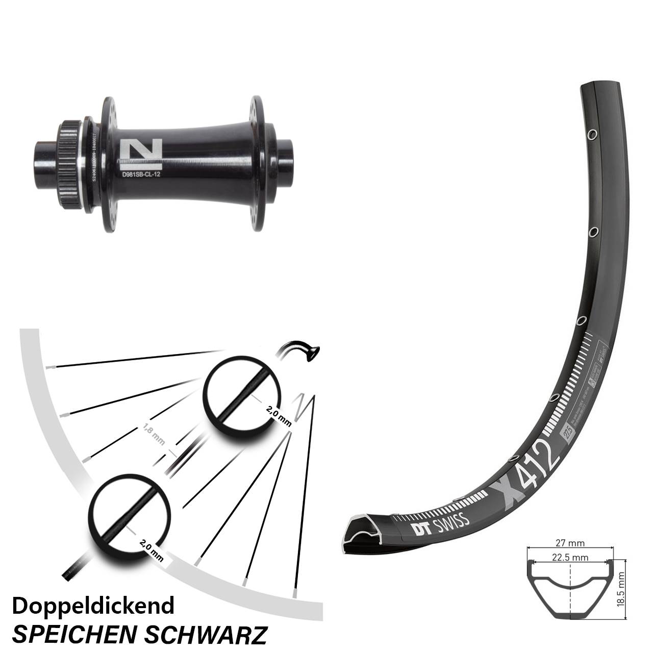 DT Swiss X412 Novatec D981 28 Zoll Vorderrad Centerlock 12x100