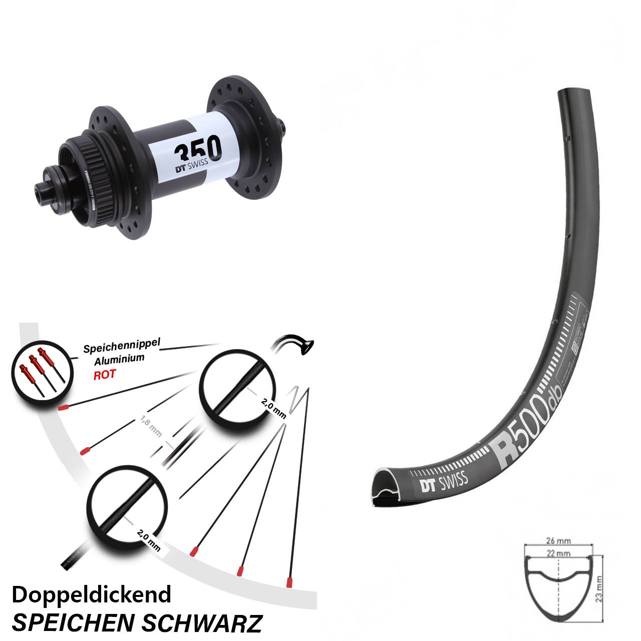29 Zoll DT Swiss R500-350 Disc Vorderrad QR