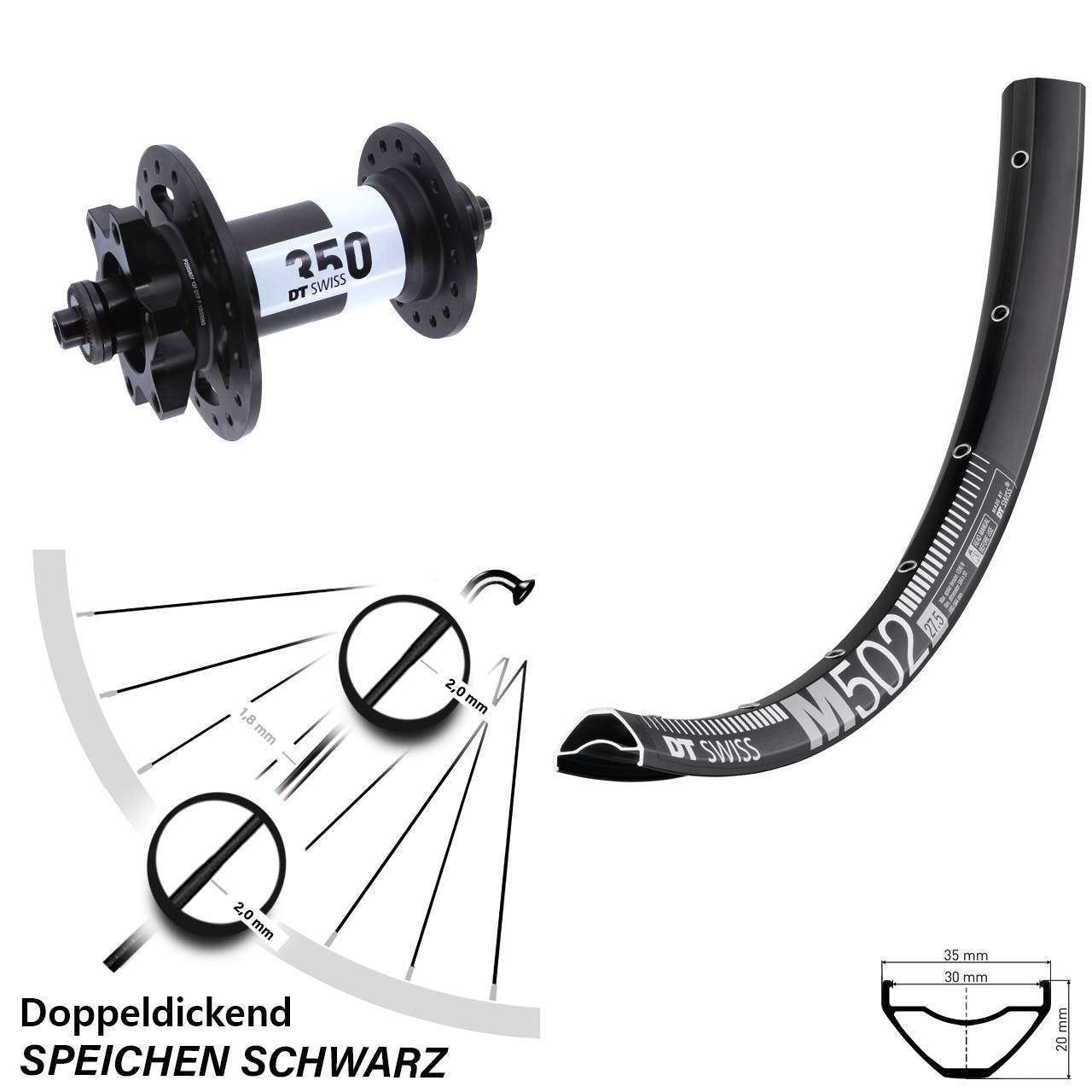 Vorderrad 6-Loch 29 Zoll DT Swiss M502-350 für Schnellspanner