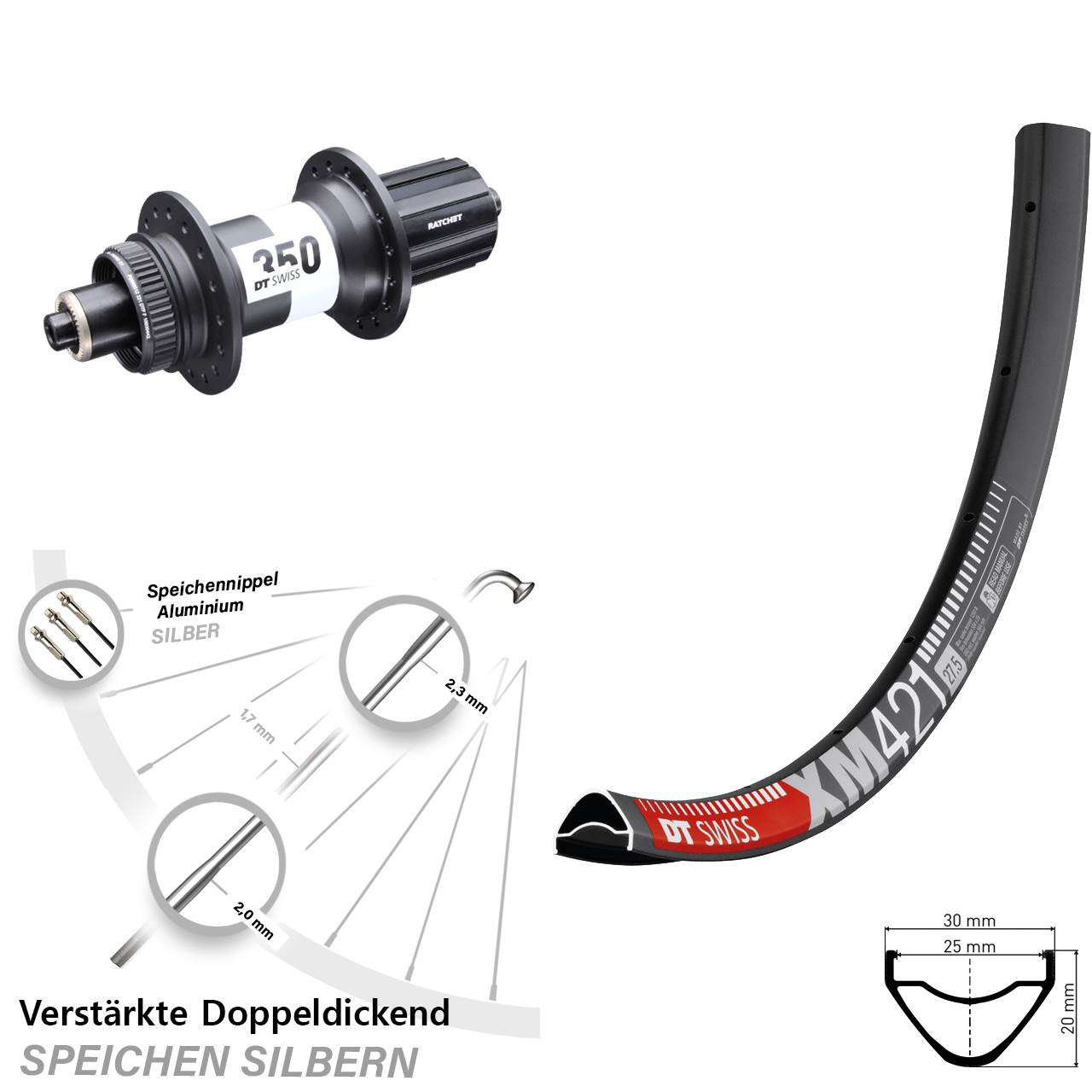 Disc 29 Zoll Laufrad QR DT Swiss XM 421-350 Ratchet 36 8-11 fach HG