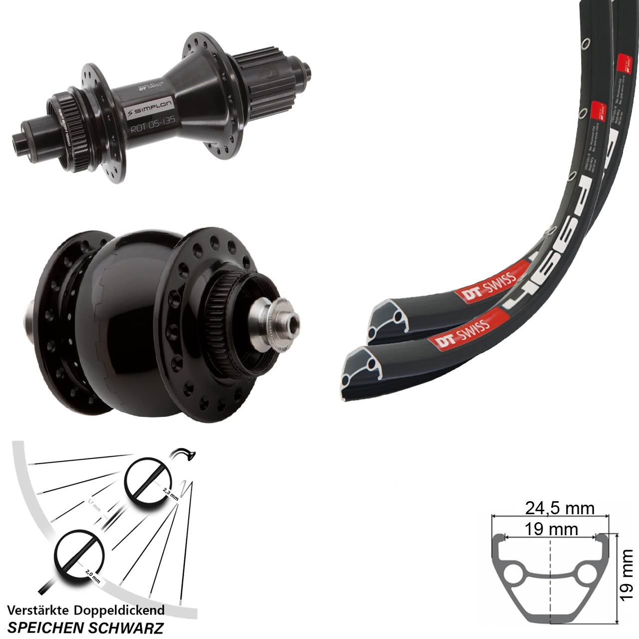 28 Zoll DT Swiss 466d-370 Hybrid SON delux Laufradsatz Micro Spline