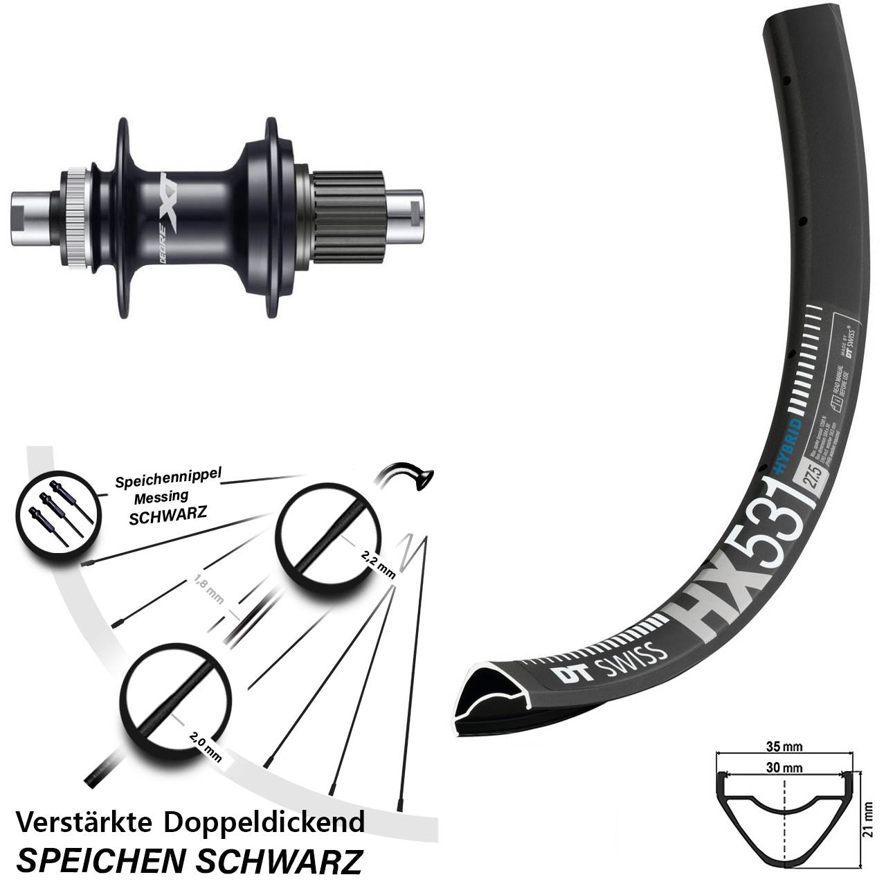 DT Swiss HX-531 Disc-Hinterrad 27,5 Zoll Shimano XT 12-Fach