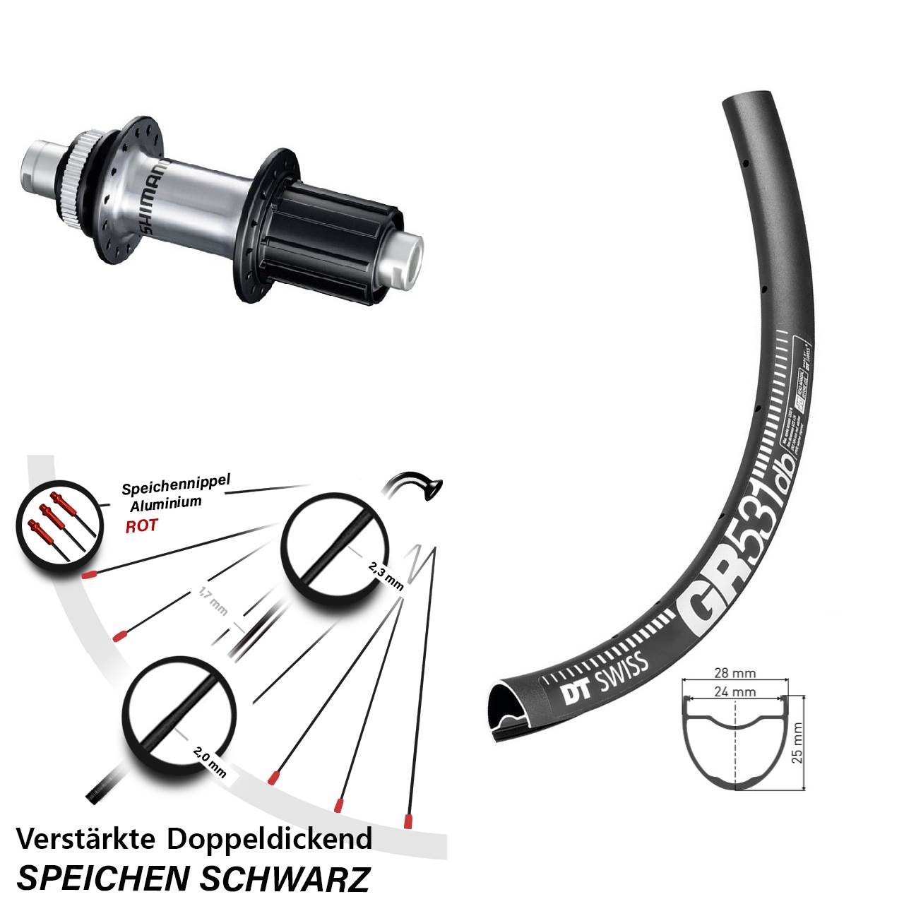 27,5 Zoll DT Swiss GR531 Shimano GRX Centerlock Hinterrad 12x142 8-12 fach