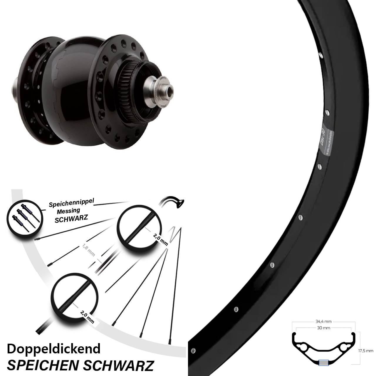 29 Zoll Nabendynamovorderrad Ryde Disc 30 SON 28 für Schnellspanner