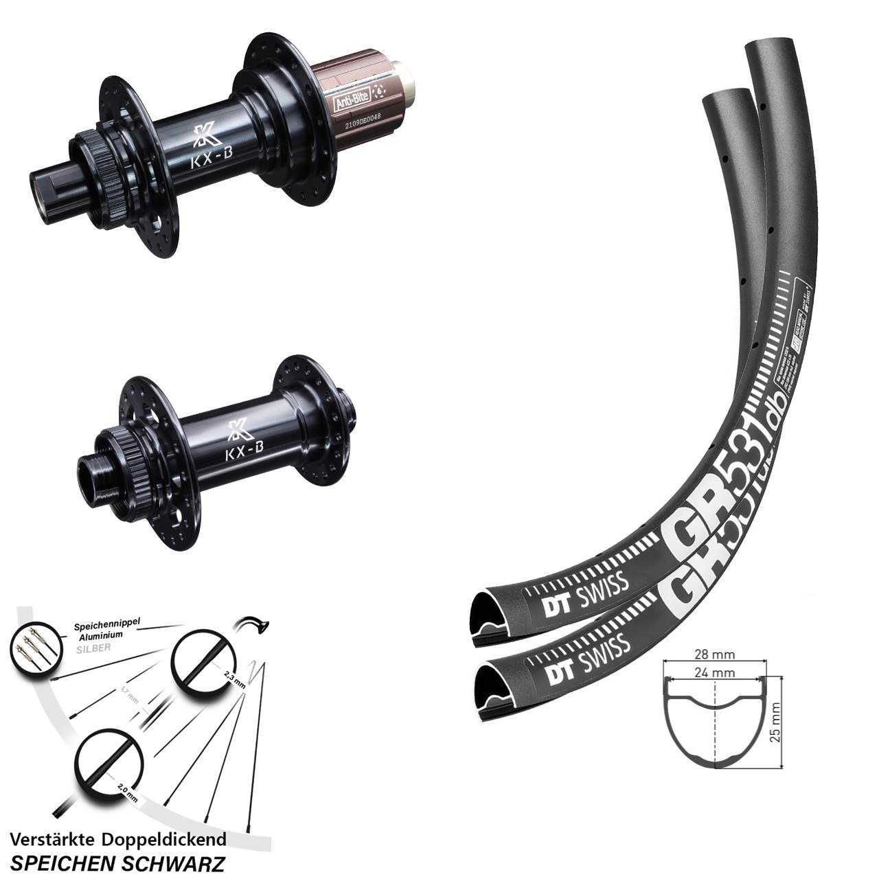 Laufradsatz 28/29 Zoll DT Swiss GR531 Disc Centerlock 12x148/15x110 KX-B HG 8-12 fach
