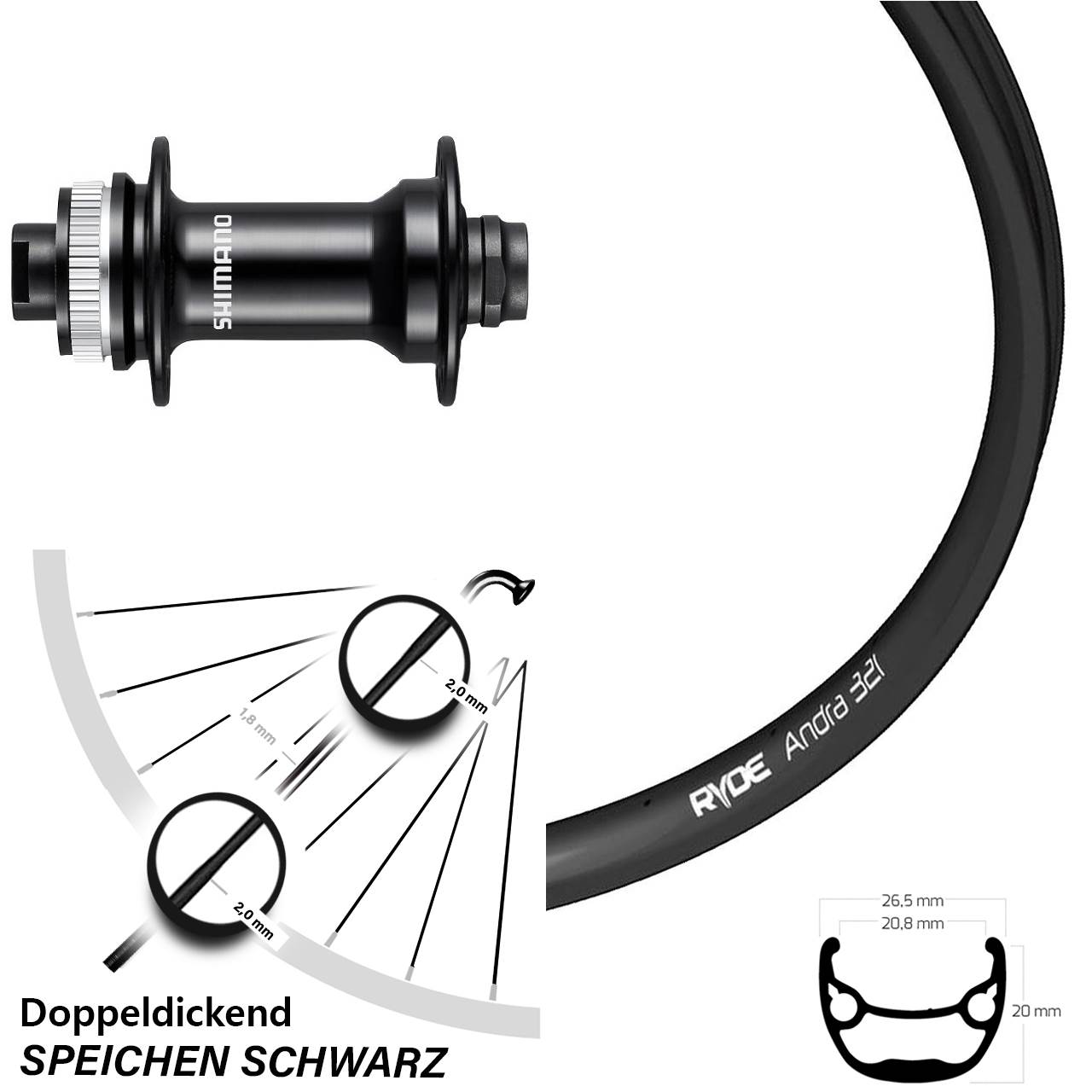Ryde Andra 321 Disc-Vorderrad 28 Zoll mit Shimano HB-RS470 Nabe