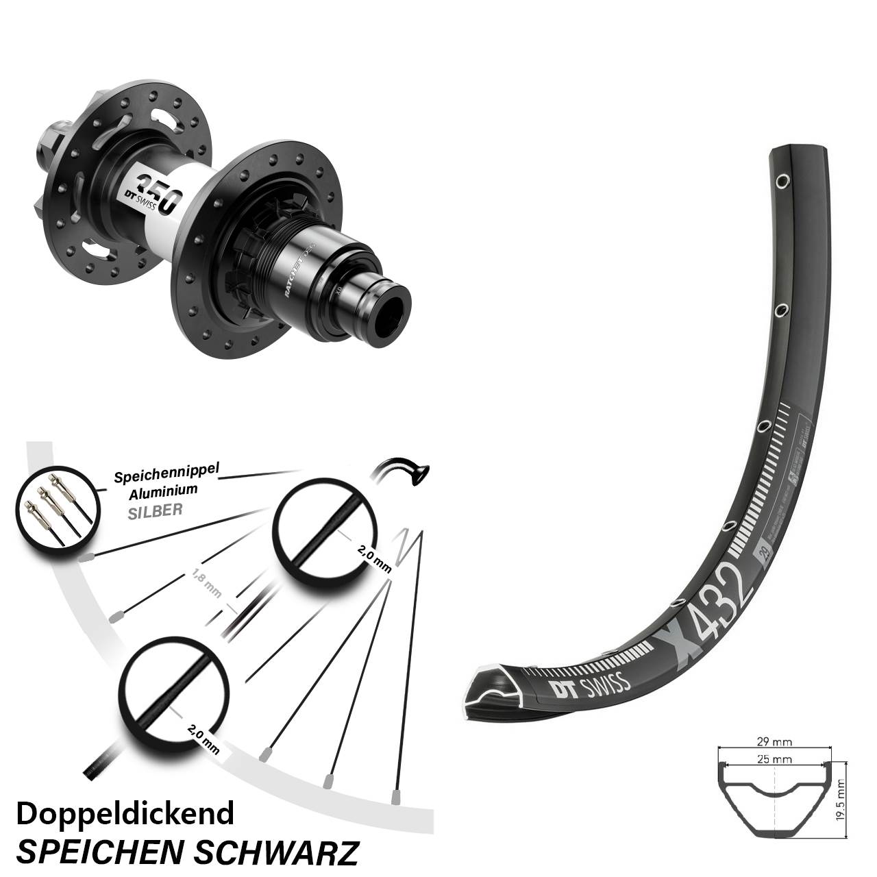 Hinterrad 29 Zoll DT Swiss X 432-350 DEG72 XD Boost