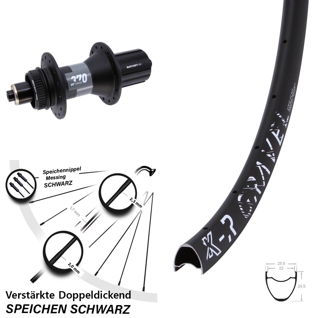 29 Zoll KX-R Gravel DT Swiss 370 Hinterrad Centerlock für Schnellspanner 8-12 fach
