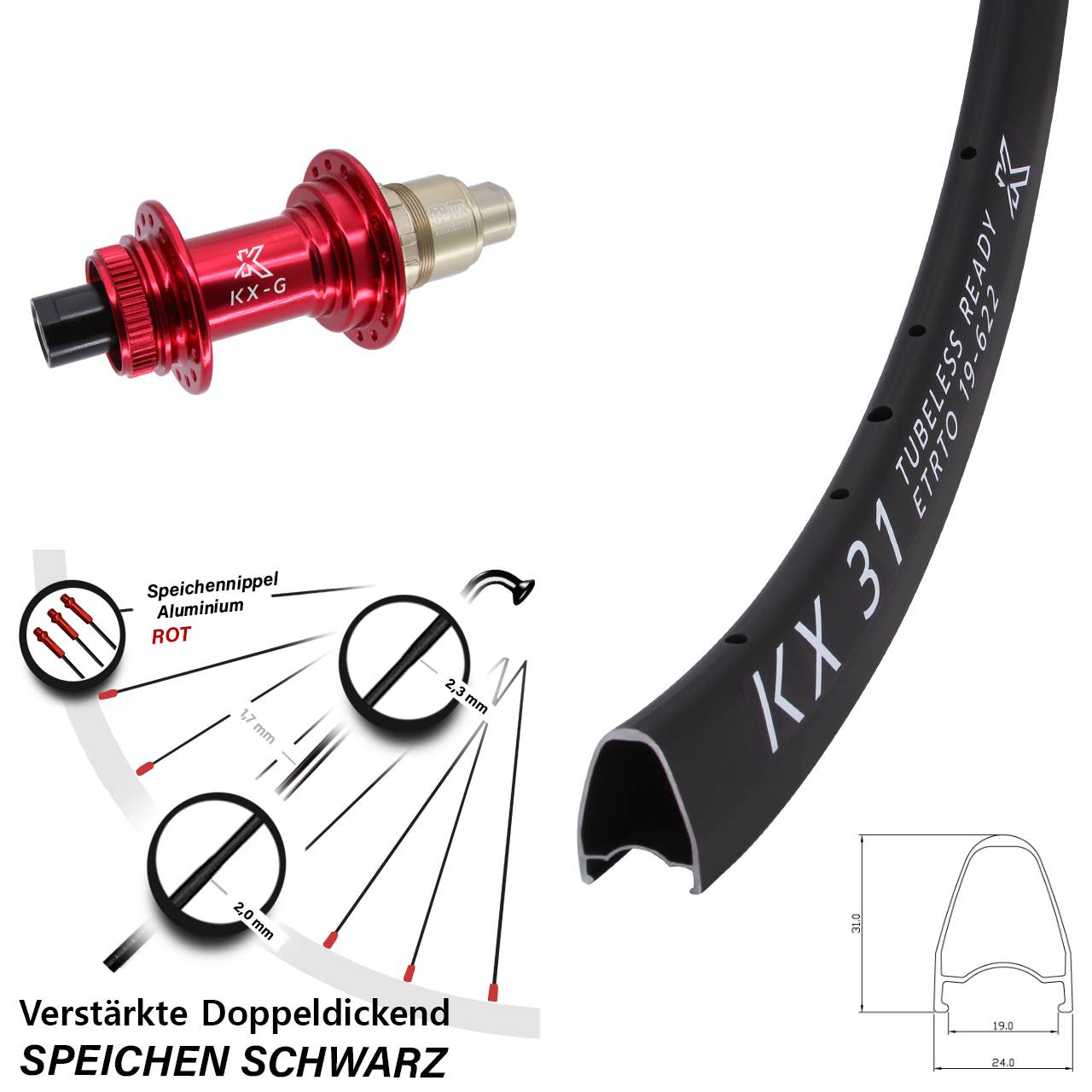 Disc Hinterrad 28 Zoll KX-G31 rot XDR 11-12 fach 12x142