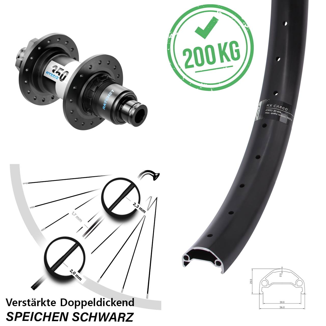29 Zoll KX Cargo DT Swiss 350 Hybrid Hinterrad 6-Loch 12x148 XD