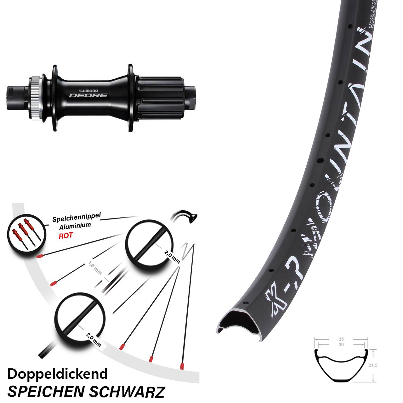 KX-R Mountain Shimano Deore 27,5 Zoll Centerlock Hinterrad 12x148 Boost 8-11 fach