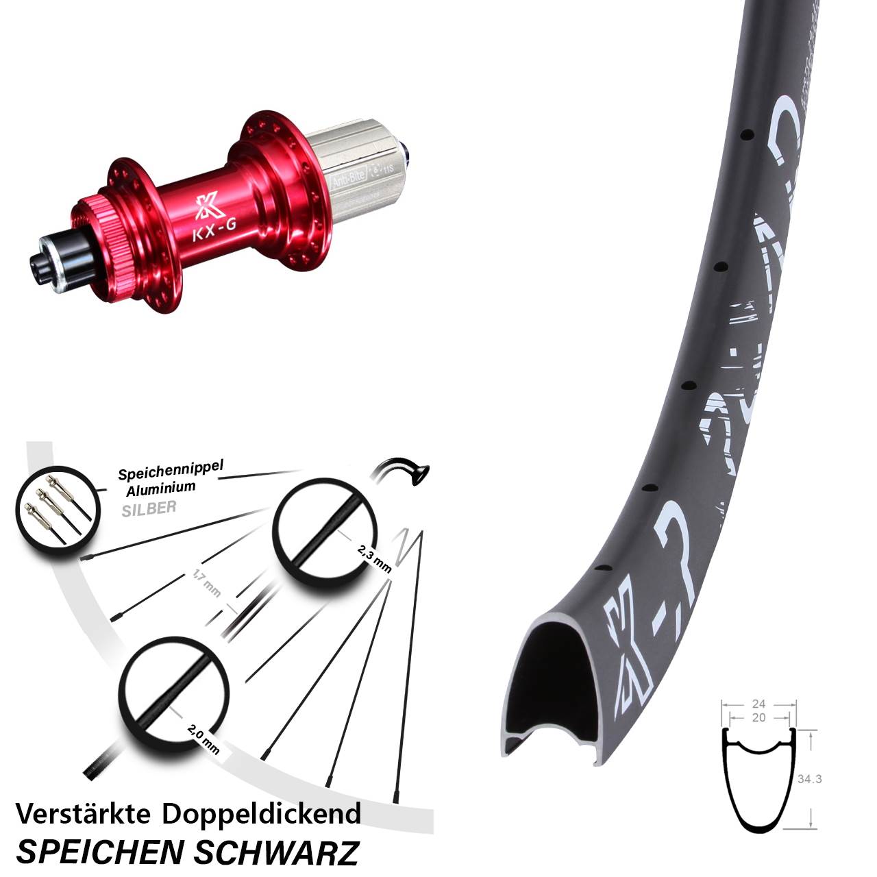KX-R Road verstärkt rot 28 Zoll Disc Laufrad QR 8-12 fach