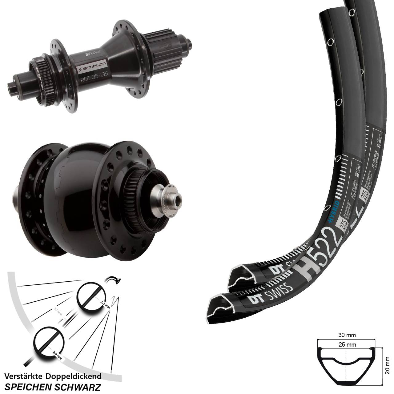 DT Swiss H 522 370 Hybrid SON 28 29 Zoll Disc Laufradsatz QR Micro Spline