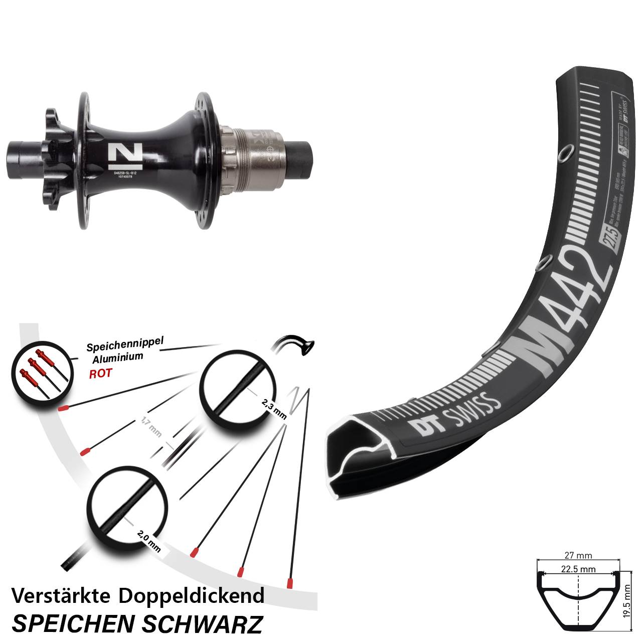 28-29 Zoll DT Swiss M 442 Novatec D462SB Disc Hinterrad 12x148 XD 11-12 fach
