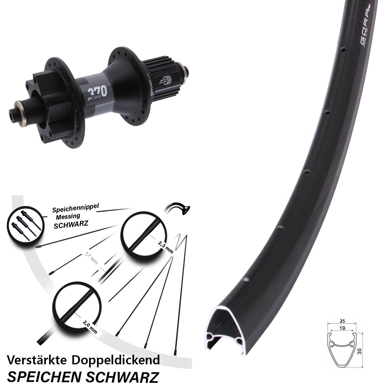 Hinterrad 6-Loch 28 Zoll Gora Plus DT Swiss 370 Ratchet LN Micro Spline QR