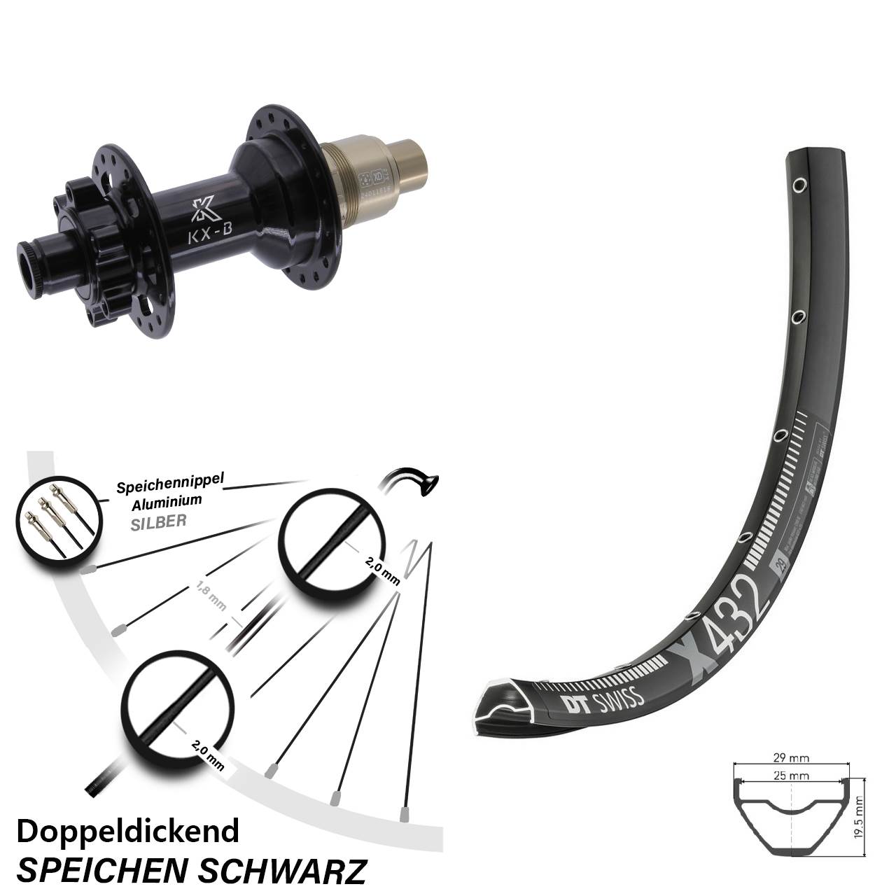 29 Zoll DT Swiss X 432 Hinterrad KX-B XD Boost