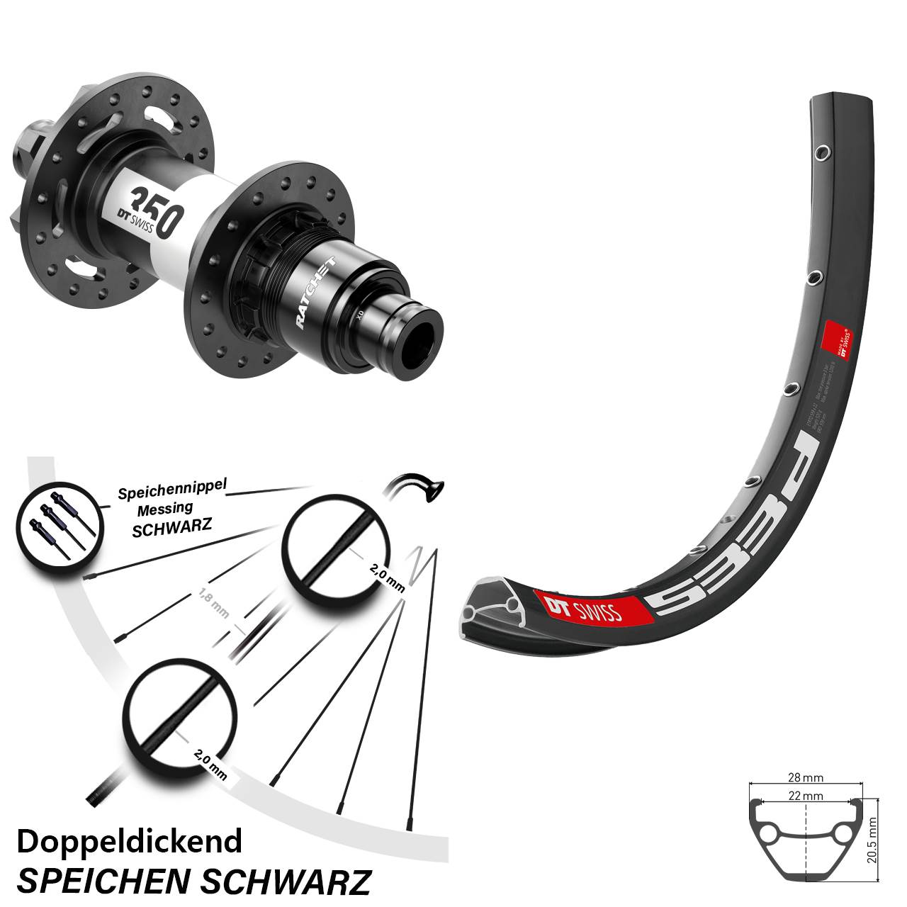 27,5 Zoll Hinterrad DT Swiss 350 Sram XD und 533 D Felge